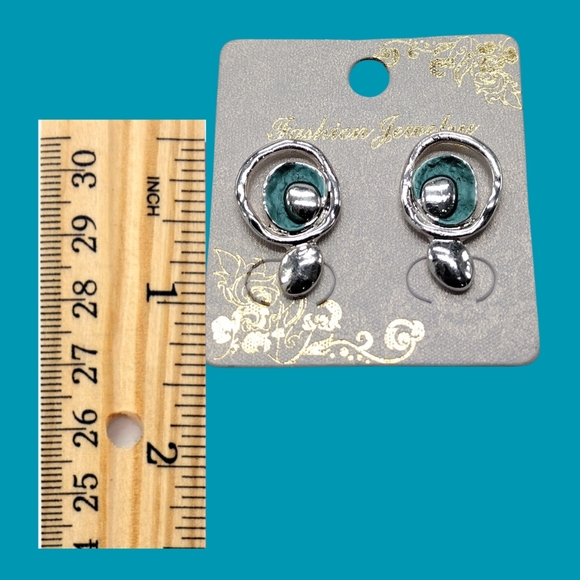 NEW Silver and Teal Abalone Circle Drop Earrings - Picture 4 of 9